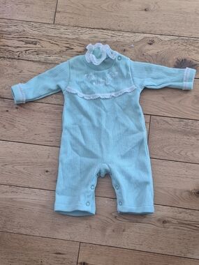 Vintage Carter's Light Aqua Lace-Trim One-Piece Footie 3 mths